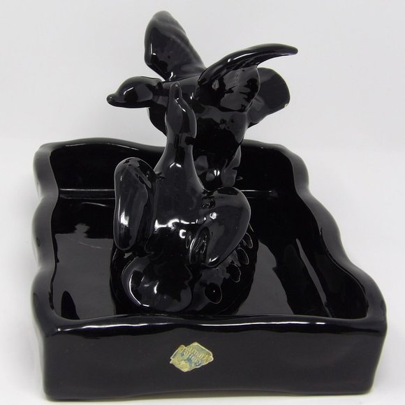 Vintage Camark Pottery Black Pair of Ducks Flower Frog with Matching Black Pond - Picture 2 of 9